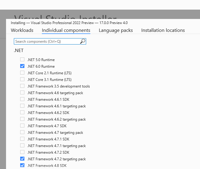 Installing VS 2022